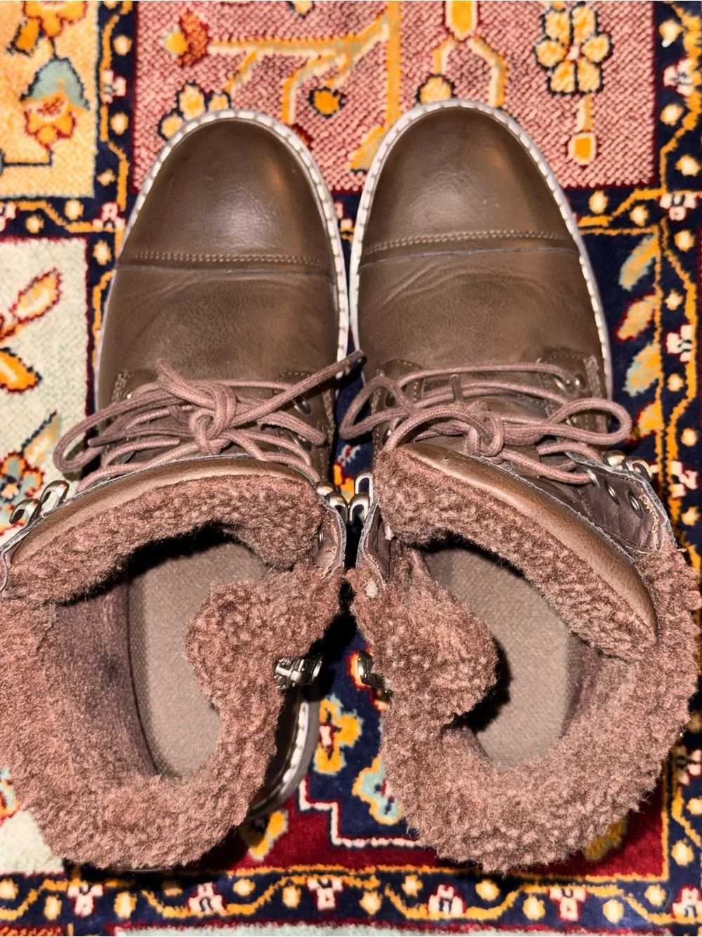 Bass Men's Dark Brown Lace-Up Faux Fur Ankle Boots